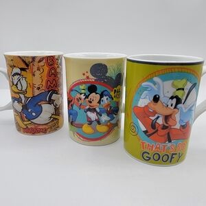 Disney Mugs Mickey Mouse Donald Duck Goofy Lot Of Three (3)